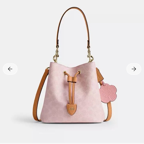 Coach Powder Pink Rowan Bucket Bag In Signature Canvas With Charms - Picture 3 of 7